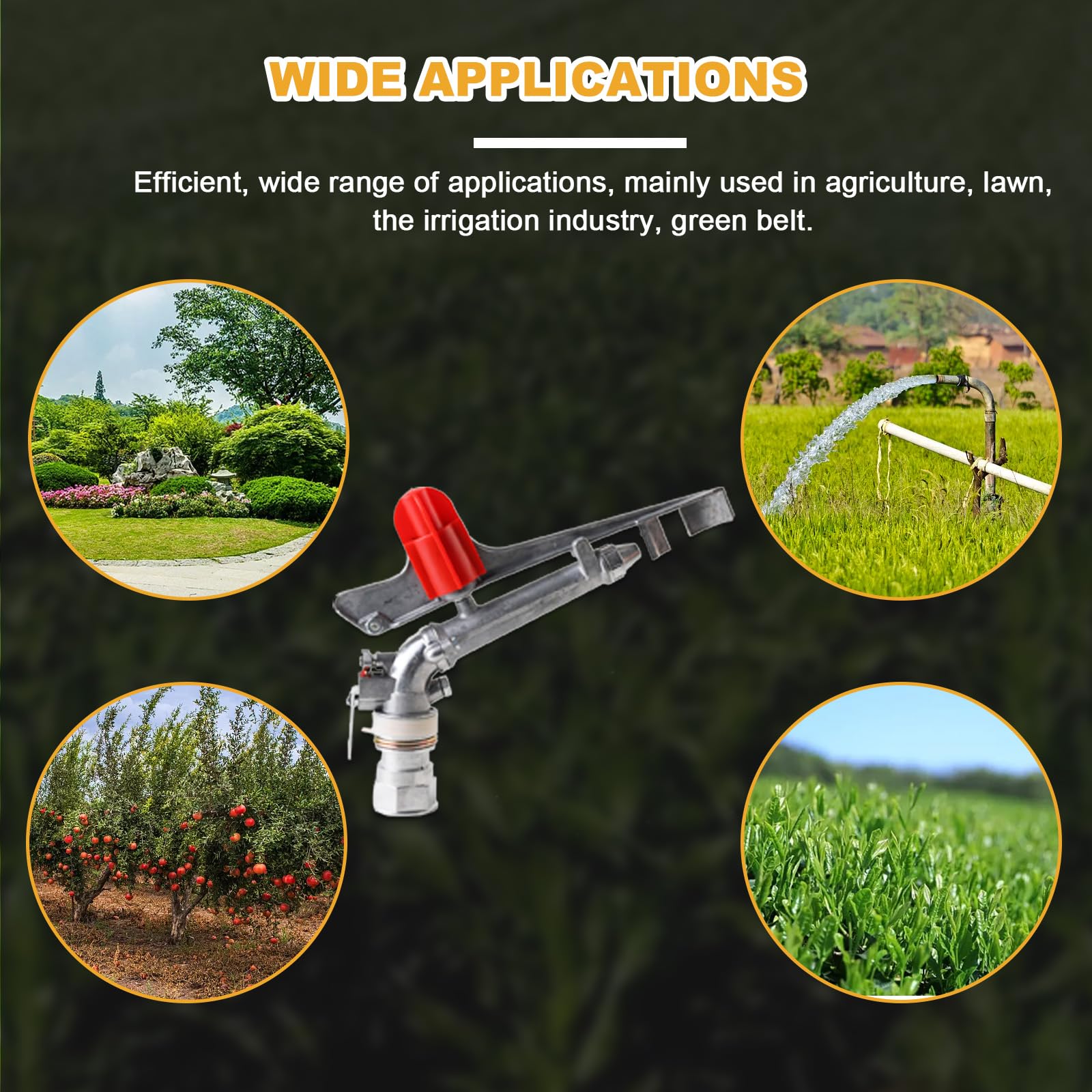 NICCOO sprinkler spraying across field showing wide coverage and efficiency