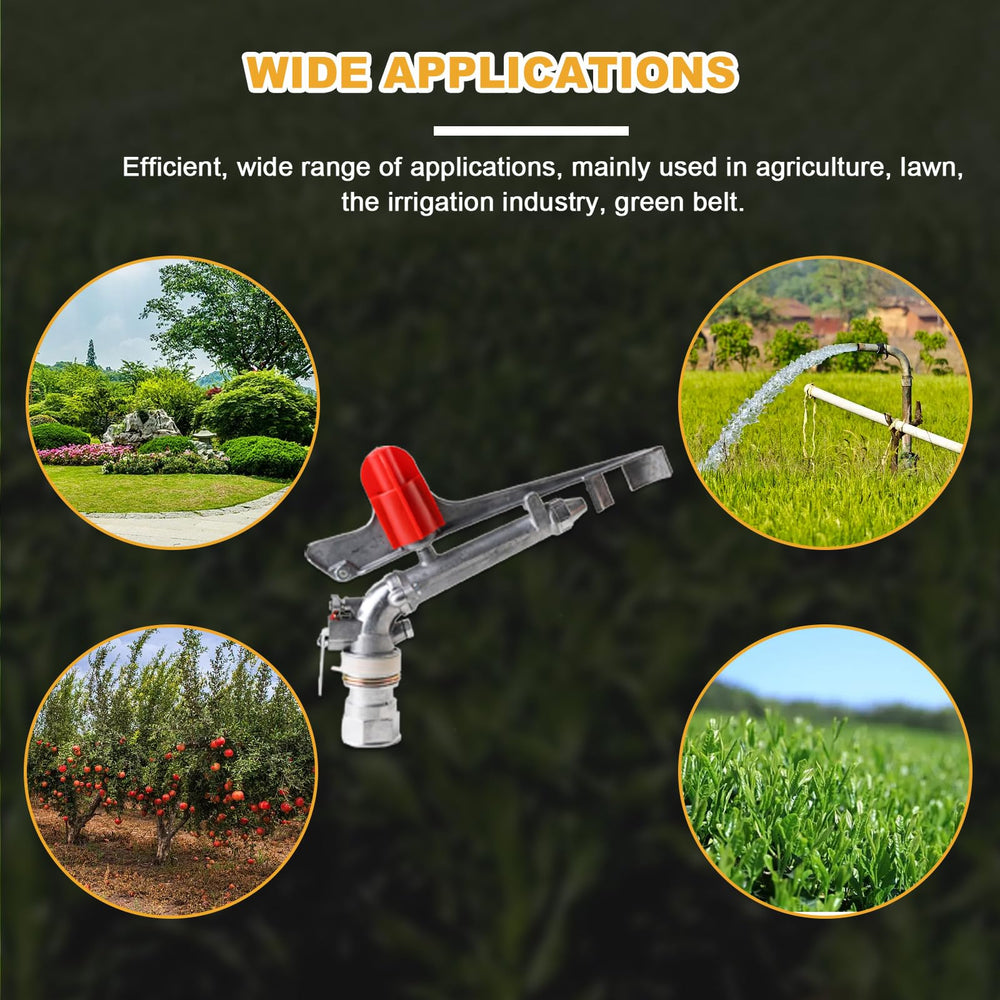 NICCOO sprinkler spraying across field showing wide coverage and efficiency