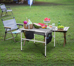 Nice C close-up of aluminum tabletop texture and easy-clean metallic finish