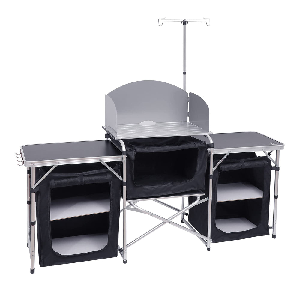 Nice C front view of cook station showing stable workspace and light stand for easy cooking