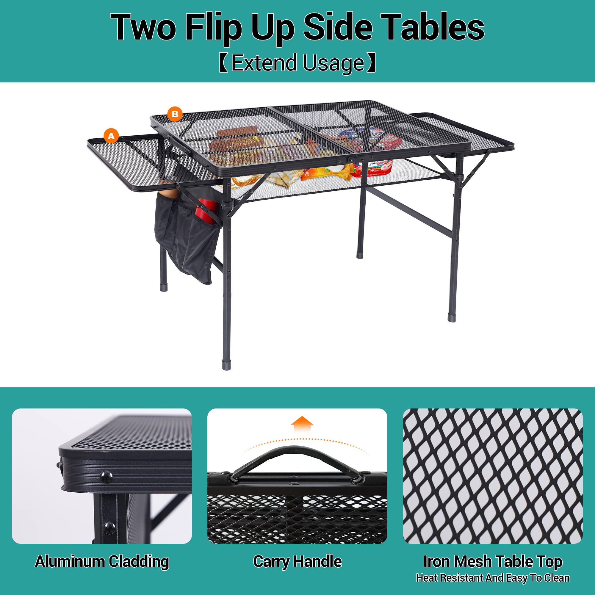 Nice C with flip-up side table in use, expands workspace for grilling