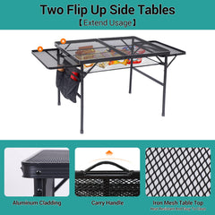 Nice C with flip-up side table in use, expands workspace for grilling