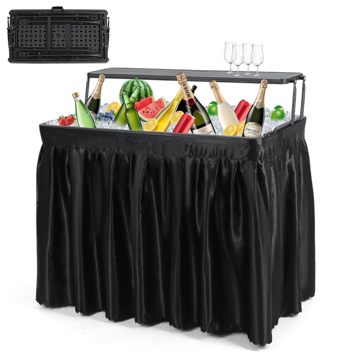 Nice C front view assembled black table showing clean presentation and convenience