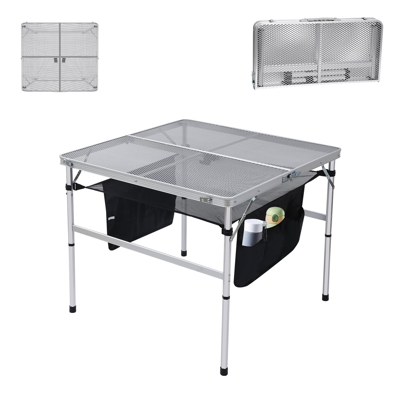 Nice C front view of white square table showing compact design and portability