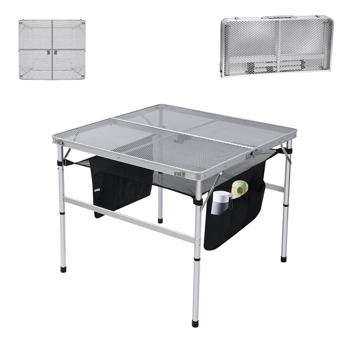 Nice C front view of white square table showing compact design and portability