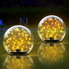 NiceBuy front view of two floating pool lights showing ready-to-use appeal