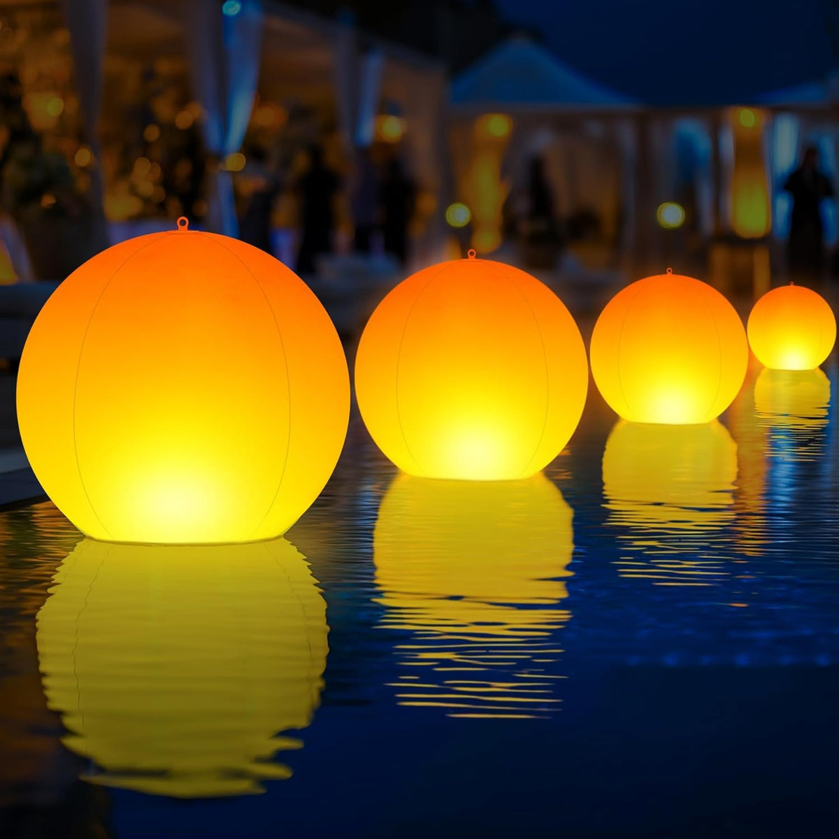 Niceput front view showing four 14-inch flame solar pool lights, decorative appeal