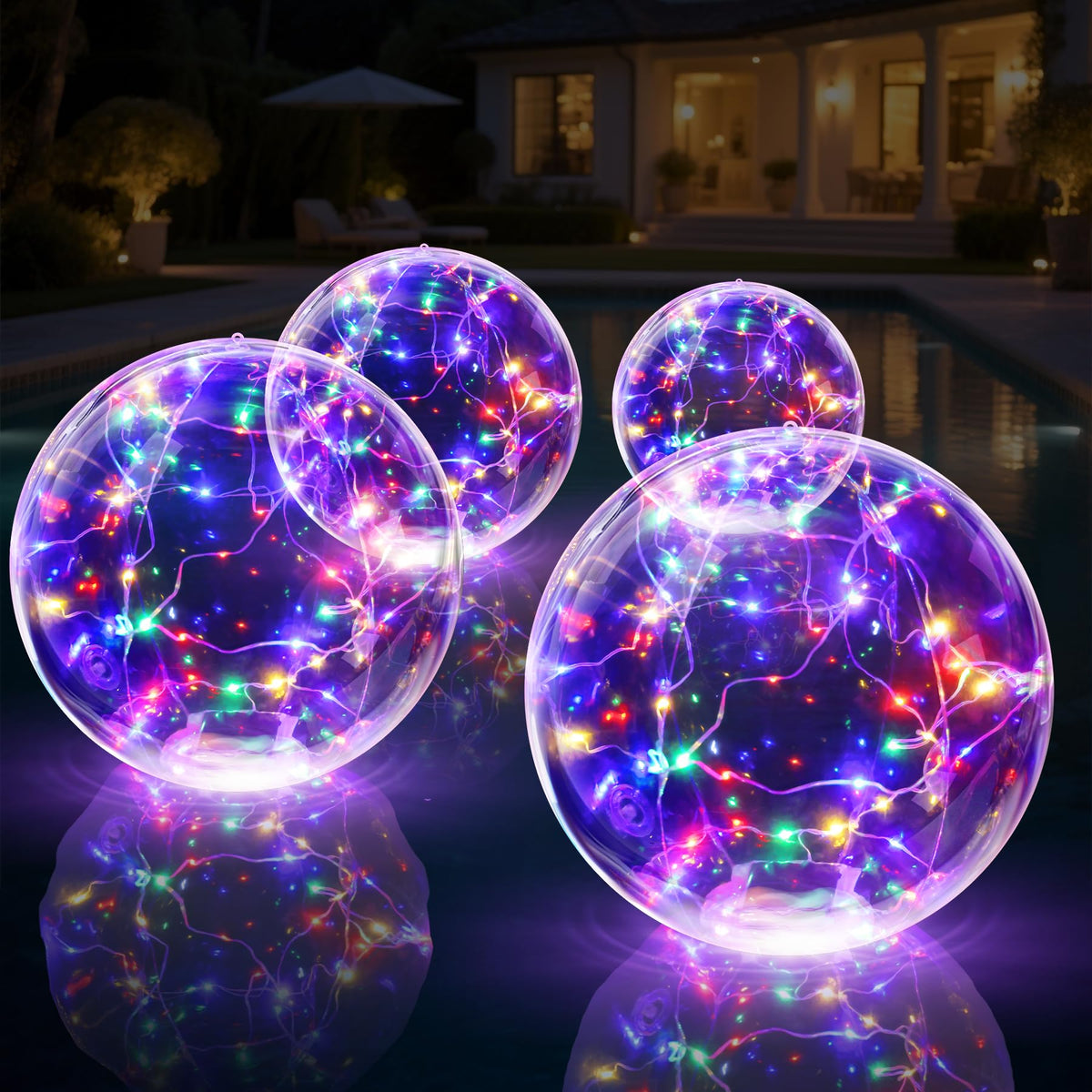 Niceput front packaging showing 4-pack colorful floating pool lights and contents