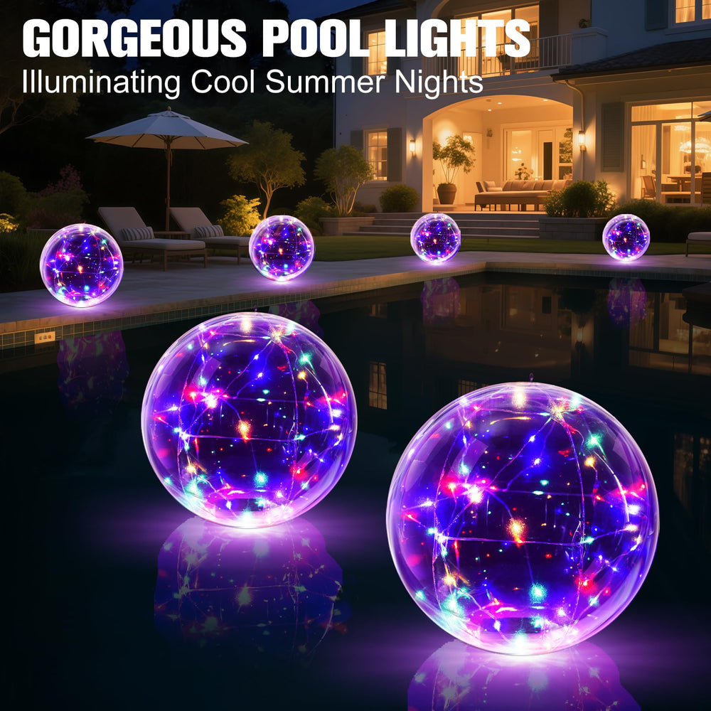 Niceput floating pool lights in a pool at night creating vibrant atmosphere