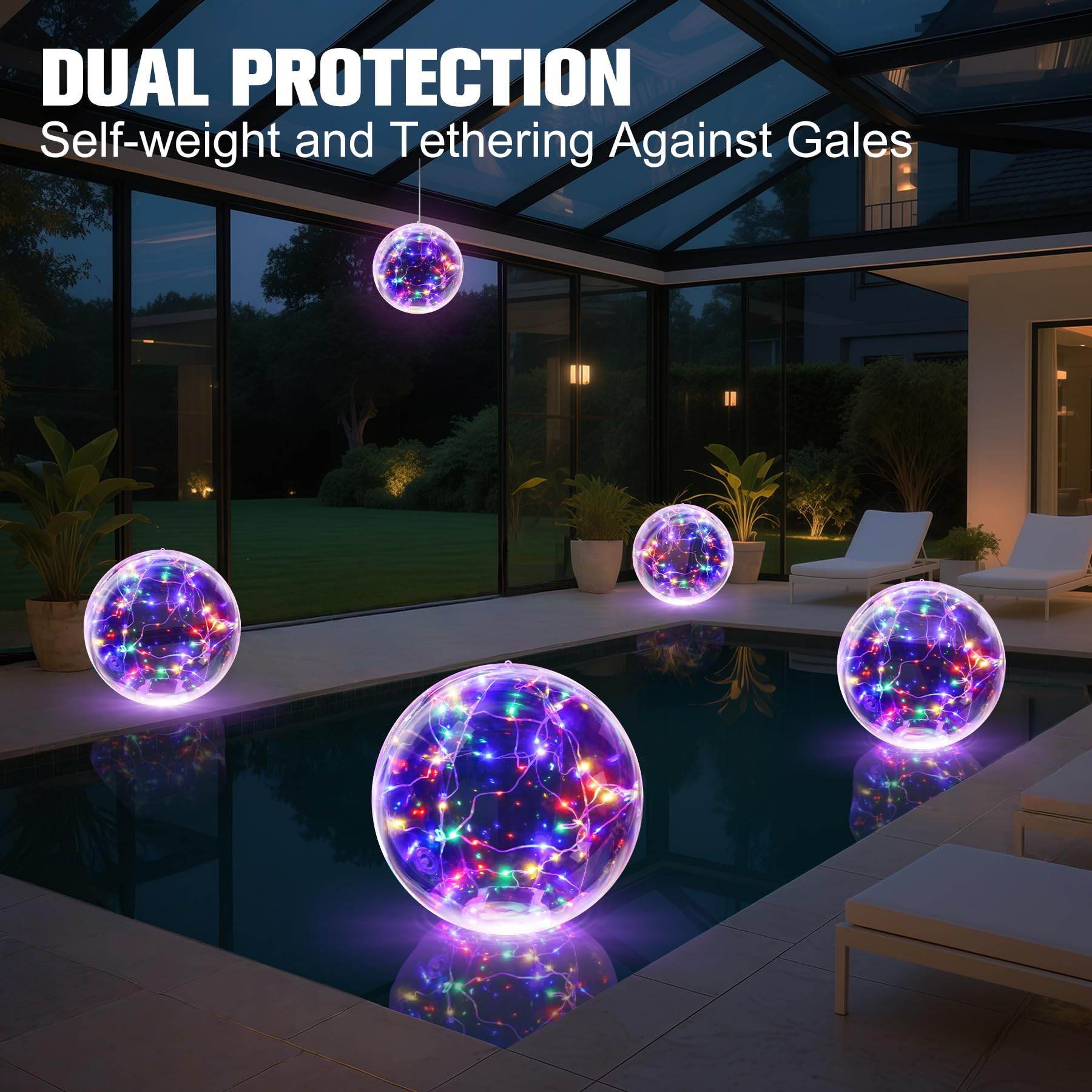 Niceput pool orb placed on lawn creating soft outdoor evening lighting