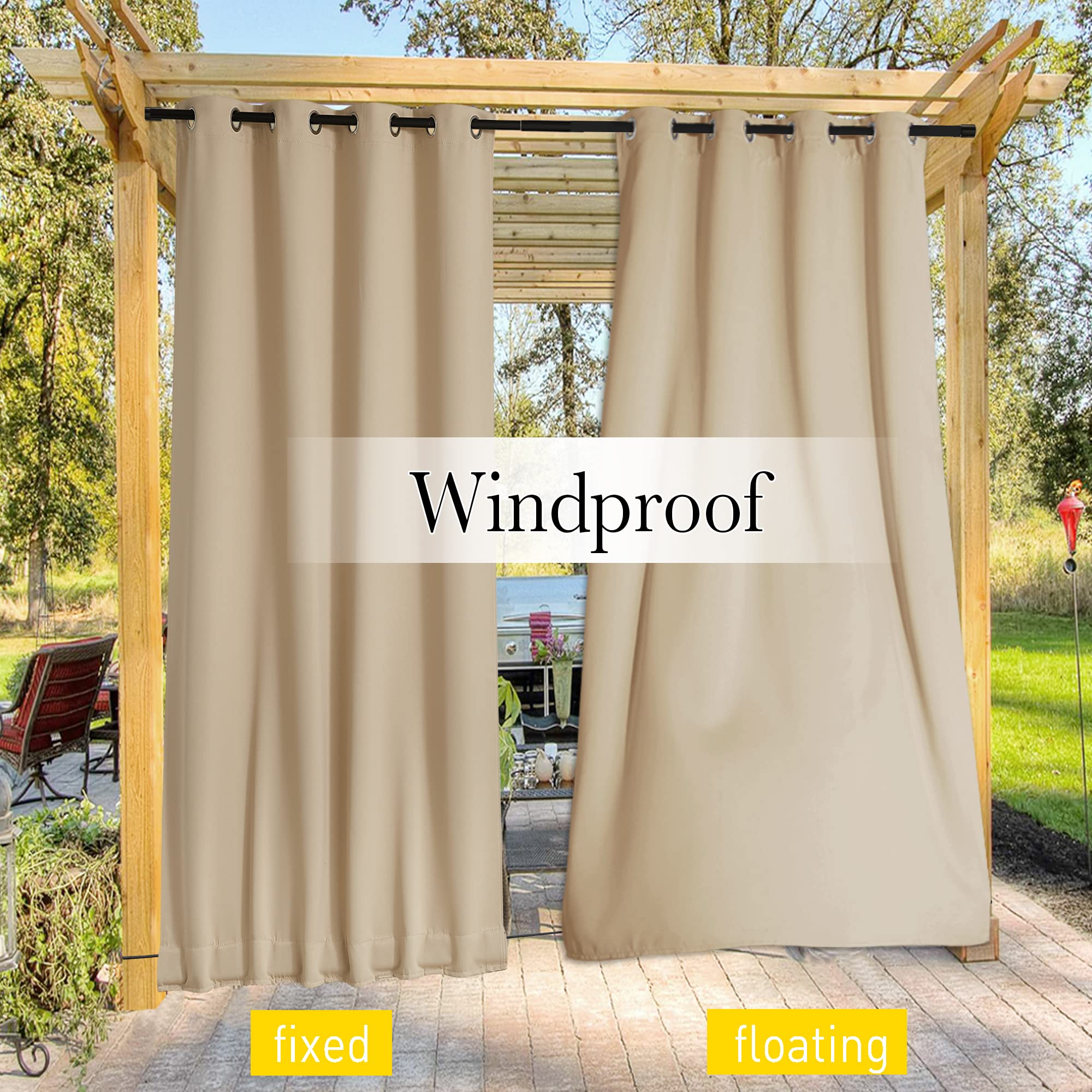 NICETOWN outdoor curtain installed on patio providing shade and comfort benefit
