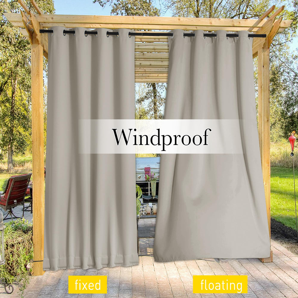 NICETOWN curtains installed on a patio creating shade and privacy near seating