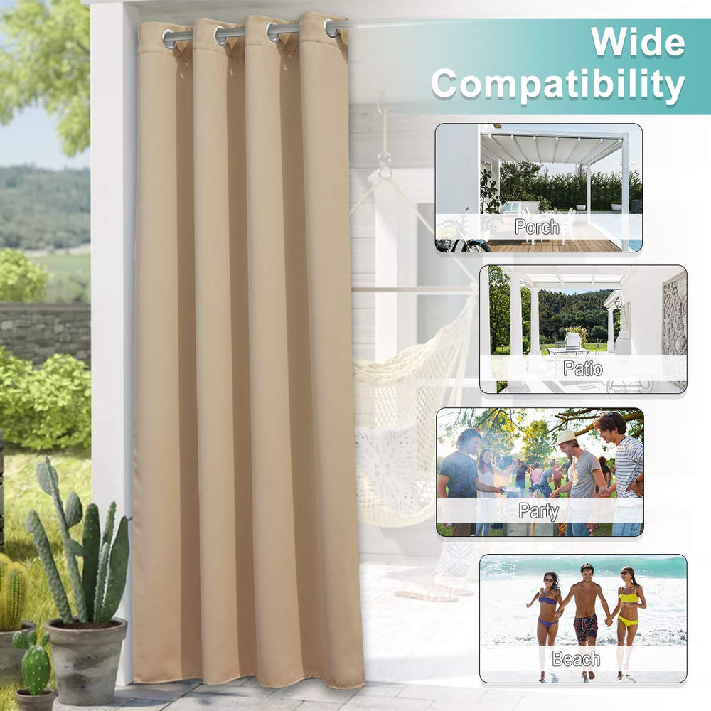 NICETOWN curtains hung on a patio demonstrating privacy and weather protection