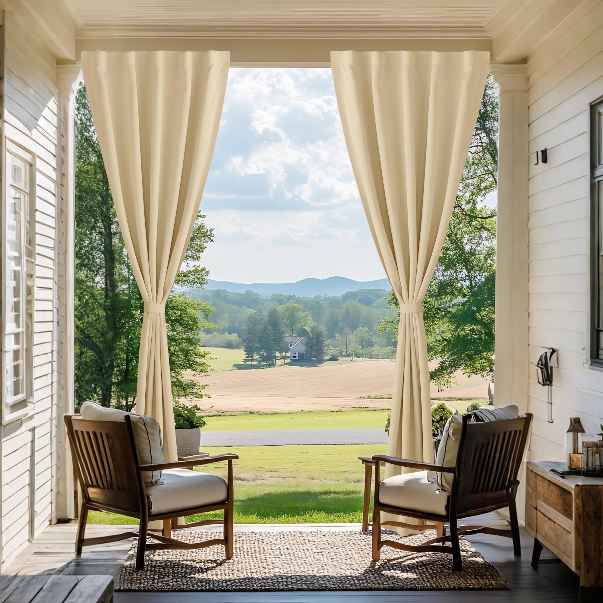 NICETOWN evening patio scene showing shaded privacy and relaxed outdoor ambiance