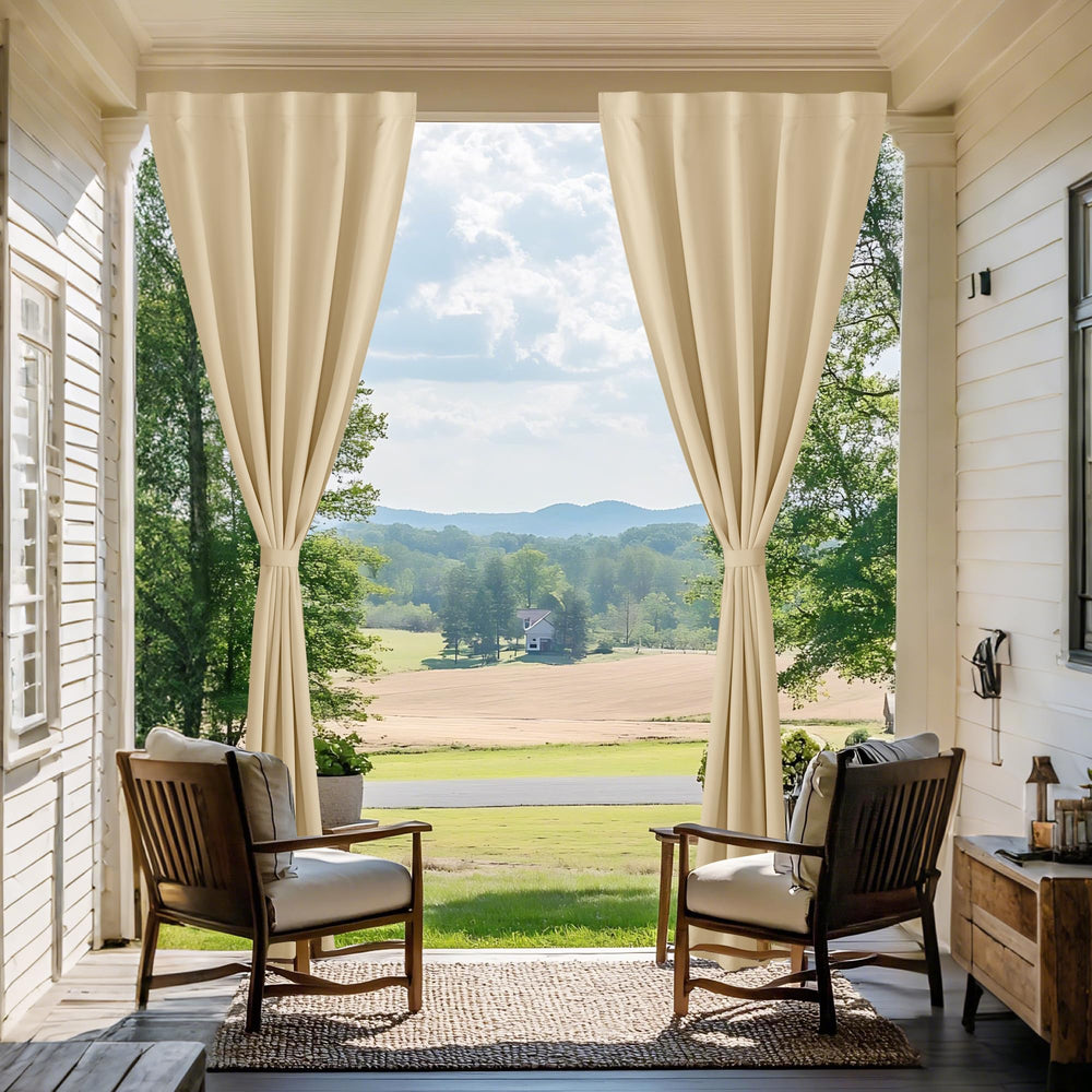 NICETOWN evening patio scene showing shaded privacy and relaxed outdoor ambiance