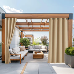 NICETOWN front view of biscotti beige panels showing ready-made pair and neutral tone benefit