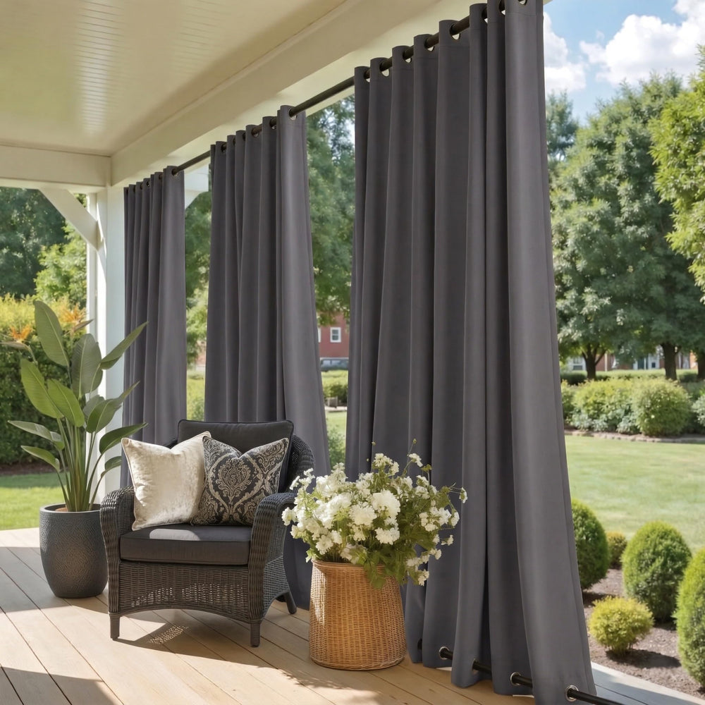 NICETOWN front view of packaged grey outdoor panels showing size and benefits