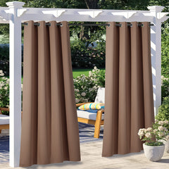NICETOWN front view of tan panels showing full coverage and neat hem