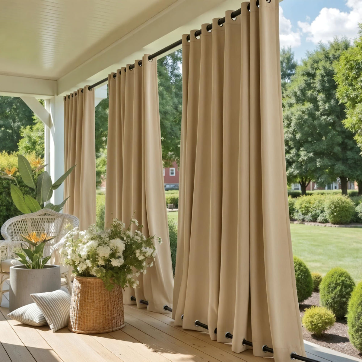 NICETOWN front view of two Biscotti Beige panels showing full coverage and style benefit