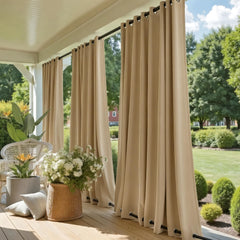NICETOWN front view of two Biscotti Beige panels showing full coverage and style benefit