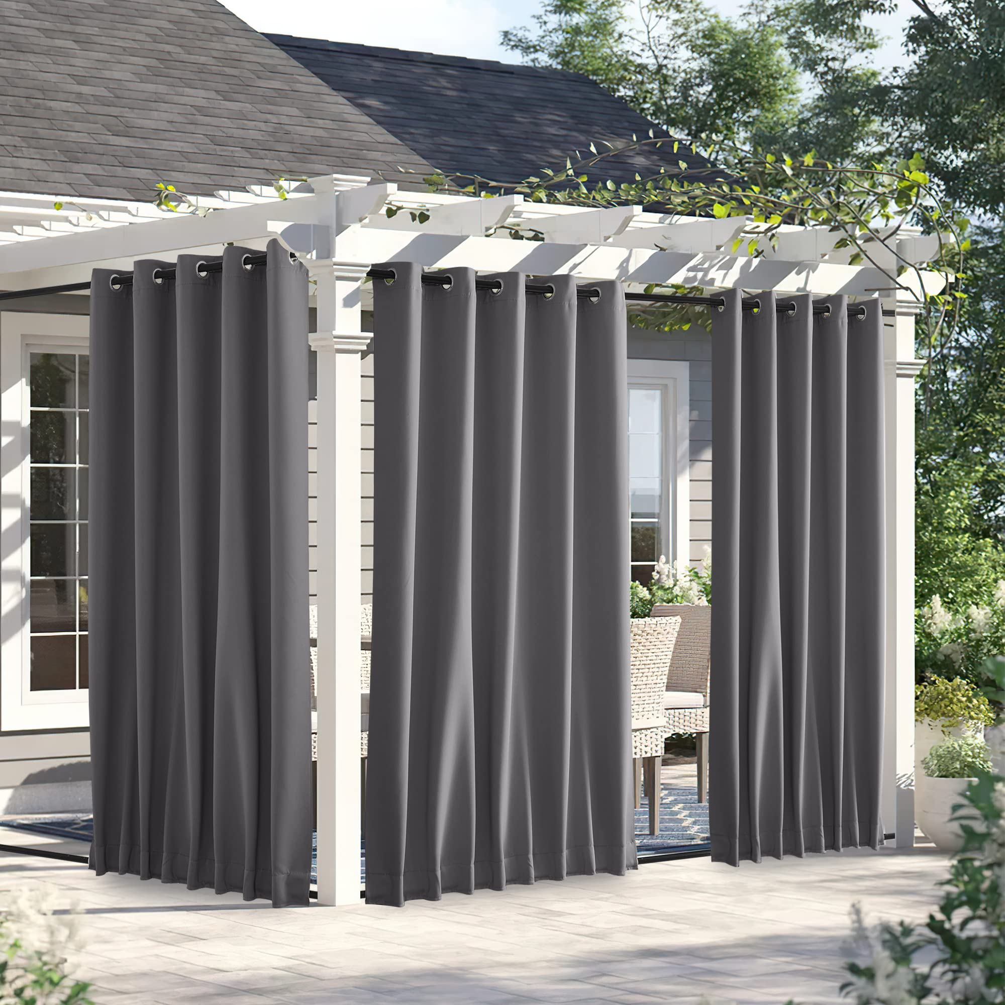 NICETOWN front view of two grey outdoor panels showing privacy and style