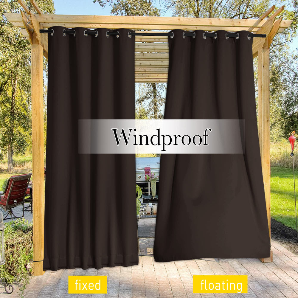 NICETOWN curtains installed on a patio creating shaded, comfortable outdoor living