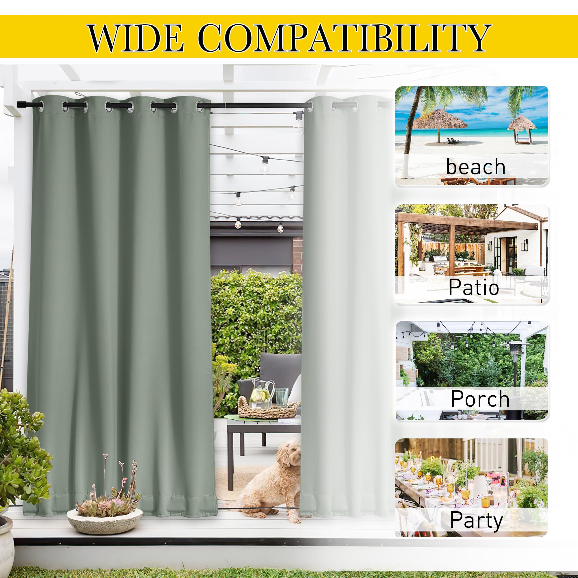 NICETOWN patio scene with curtains creating shaded, comfortable outdoor living benefit
