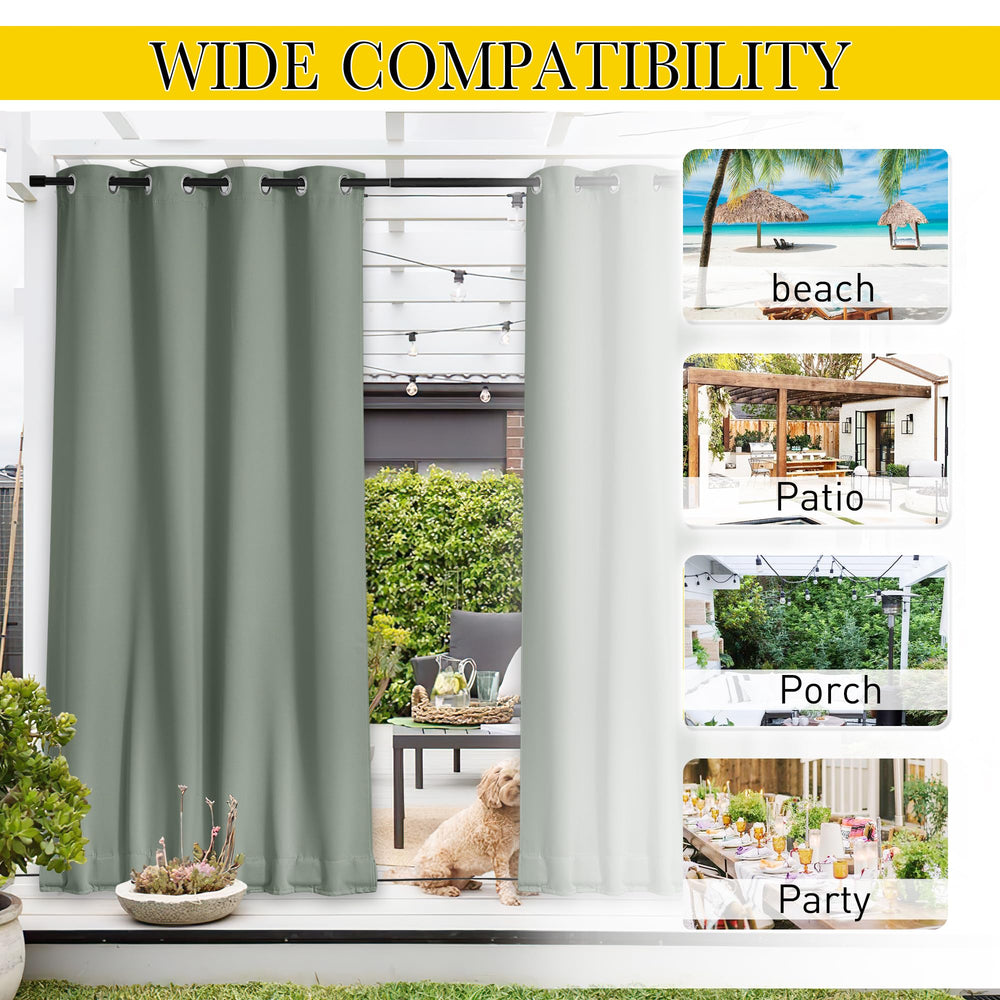 NICETOWN patio scene with curtains creating shaded, comfortable outdoor living benefit
