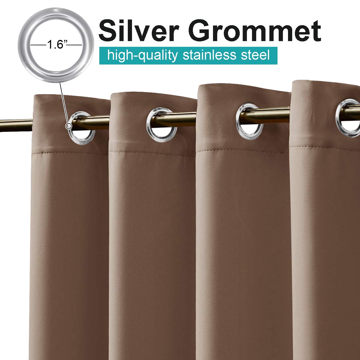 NICETOWN close-up of stainless-steel grommet highlighting rust resistance