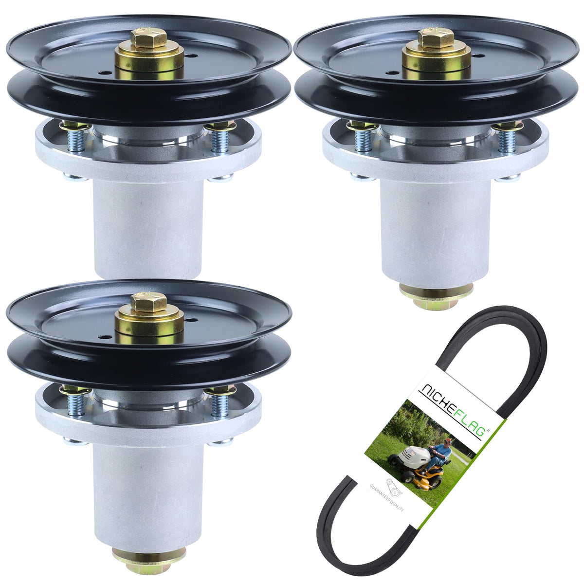 NICHEFLAG front view of 3-pack spindle kit showing complete contents and easy replacement