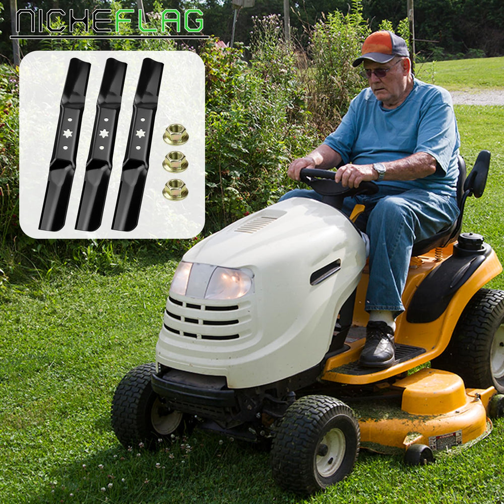 NICHEFLAG mower with blades in use demonstrating even grass discharge