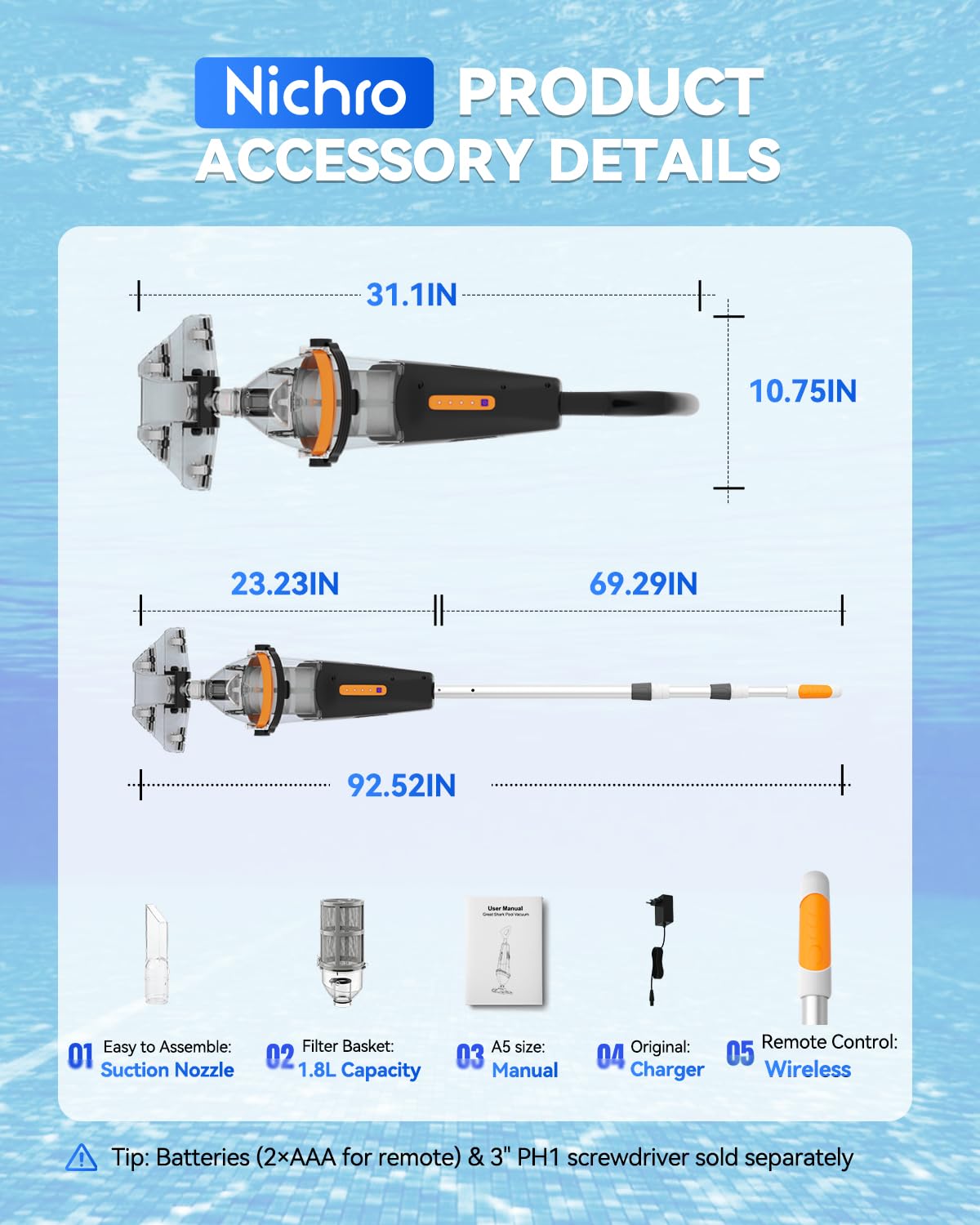 nichro packaging and accessories showing included pole remote and heads