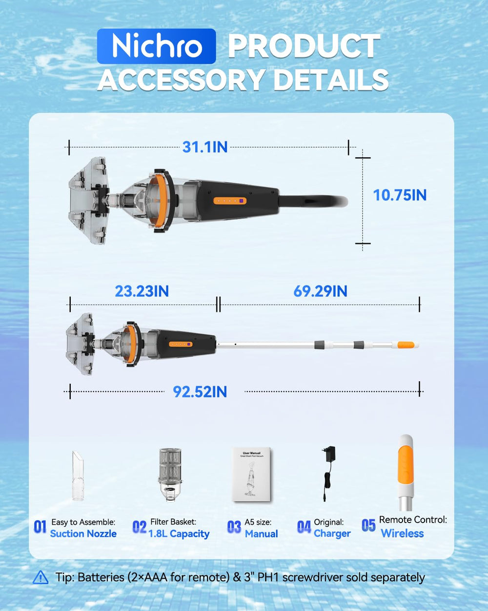 nichro packaging and accessories showing included pole remote and heads