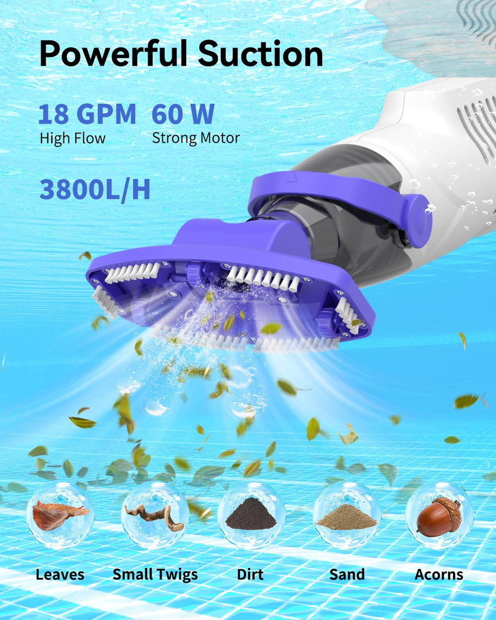 nichro wide brush head close-up capturing sand and leaves efficiently