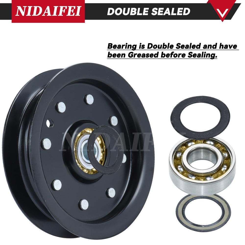 NIDAIFEI pulley installed on Hustler deck demonstrating restored belt routing