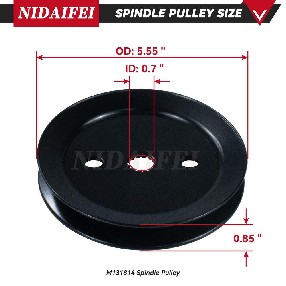 NIDAIFEI spindle installed on a 48" deck demonstrating direct-fit replacement