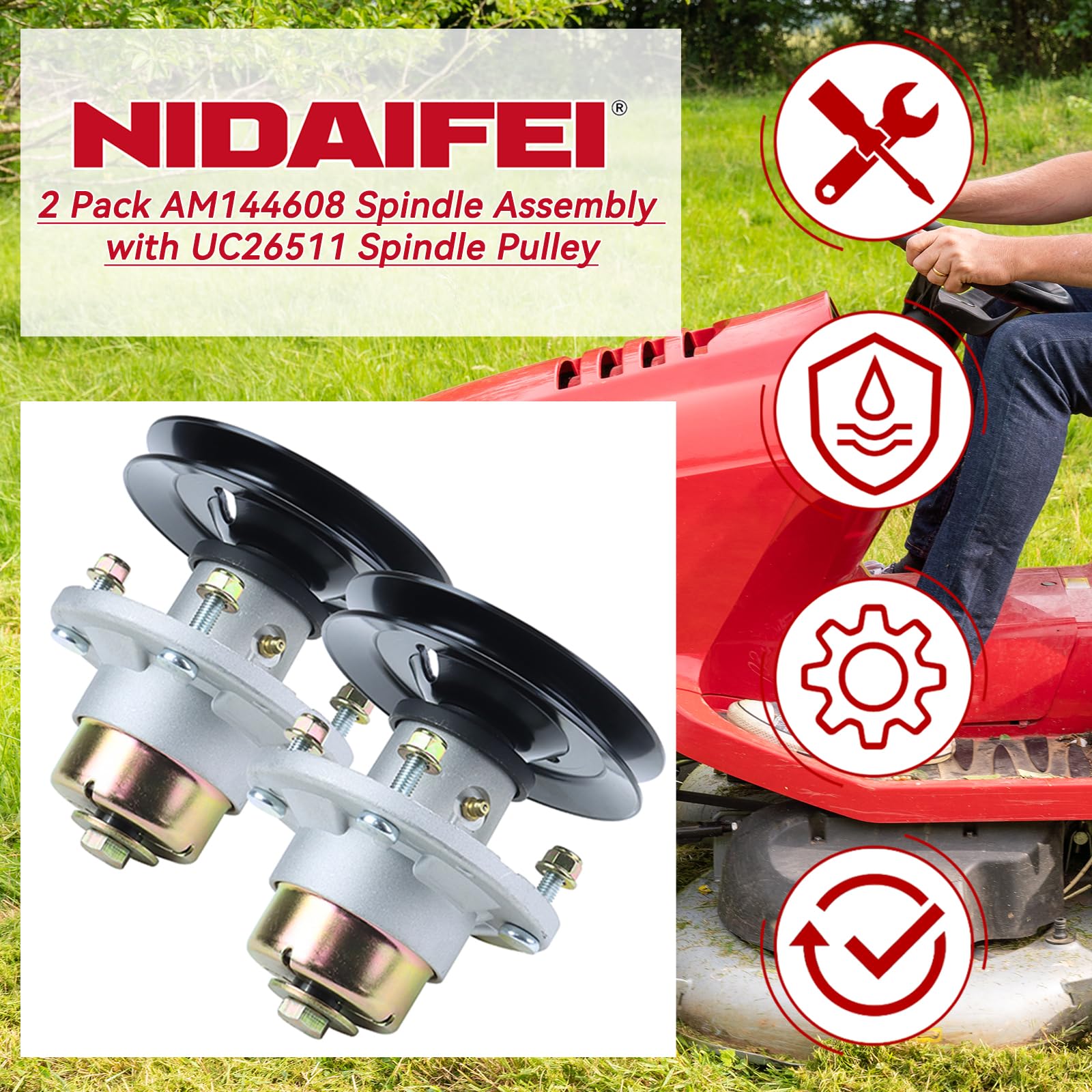 NIDAIFEI close-up of UC26511 pulley with dimensions shown for correct pulley match
