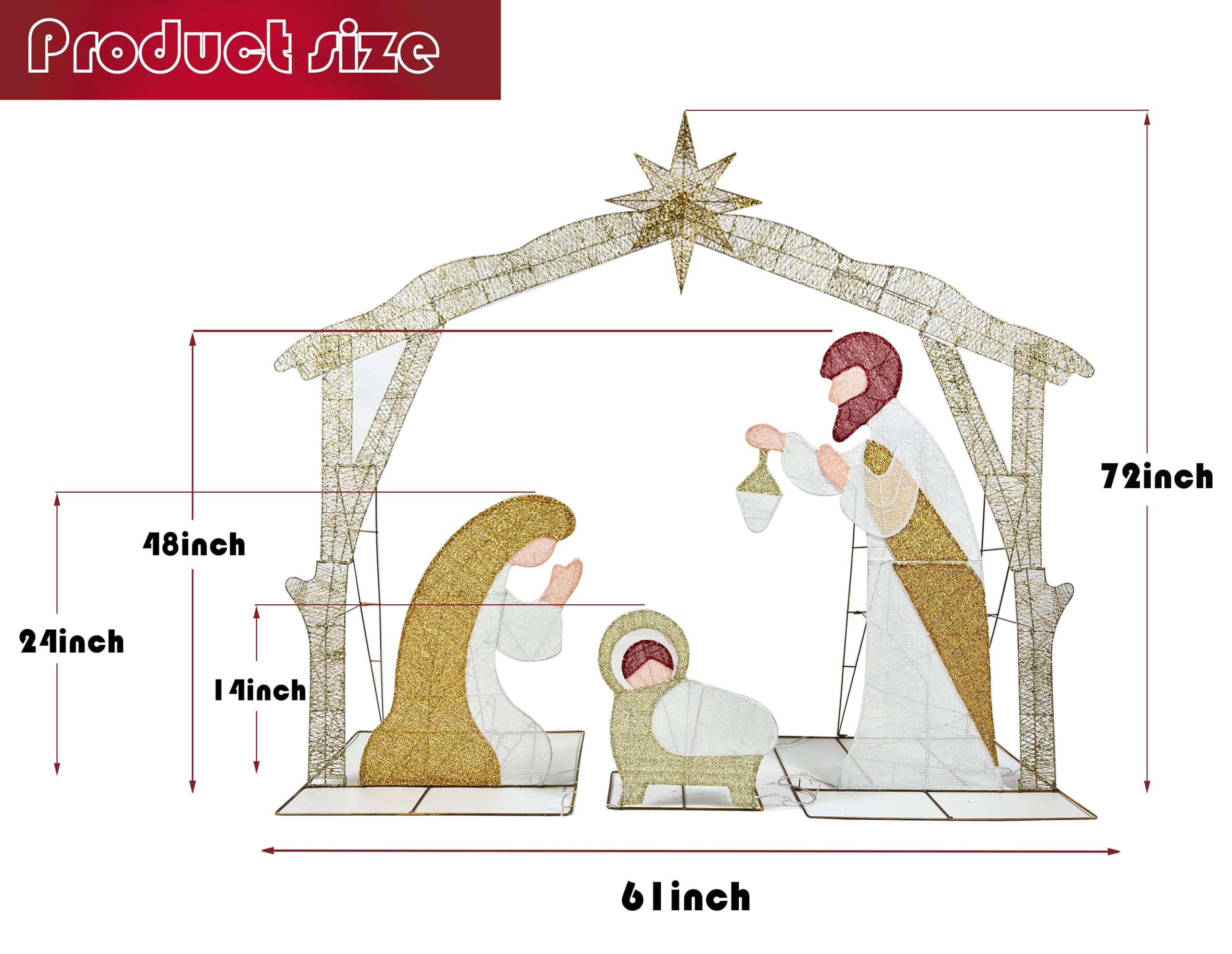 NIGHT-GRING illuminated nativity in evening yard creating warm welcoming curb appeal