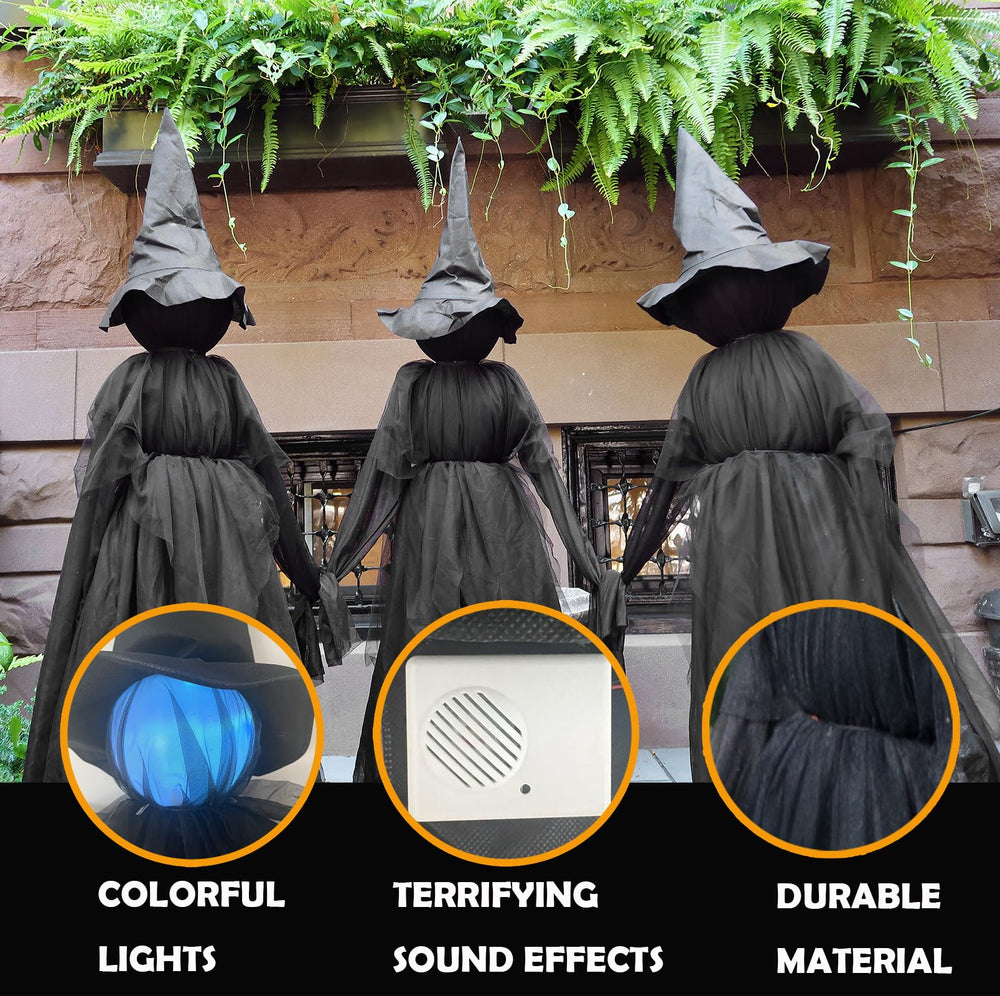 NIGHT-GRING witches lit at night in garden creating spooky atmosphere