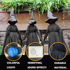 NIGHT-GRING witches lit at night in garden creating spooky atmosphere