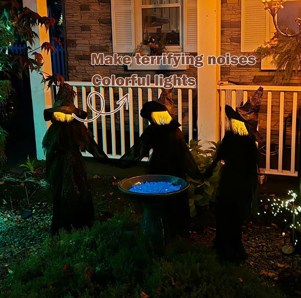 NIGHT-GRING witch next to lawn chair showing life-size 60-inch scale