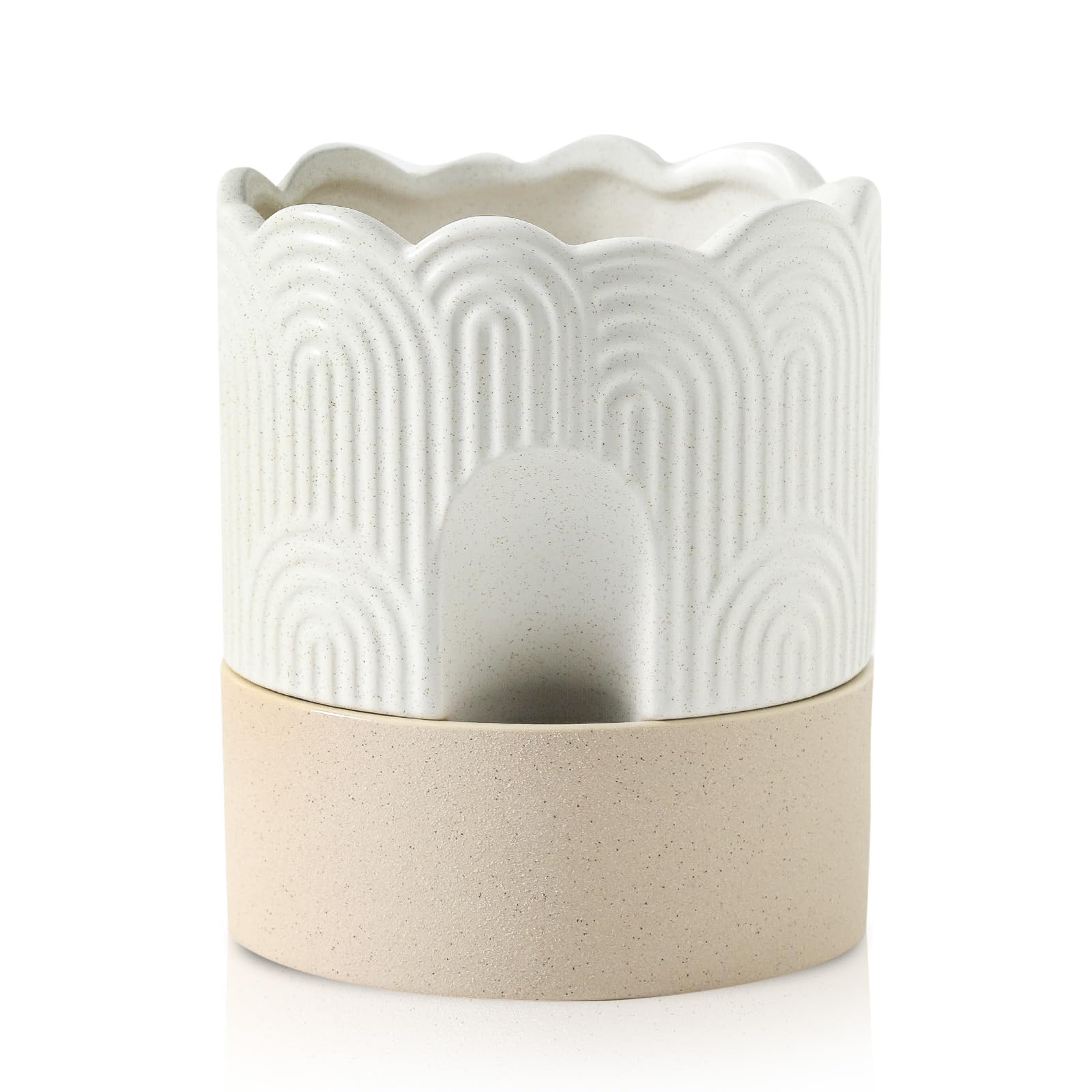 Nihow front view beige ceramic pot showing clean design and compact size benefit