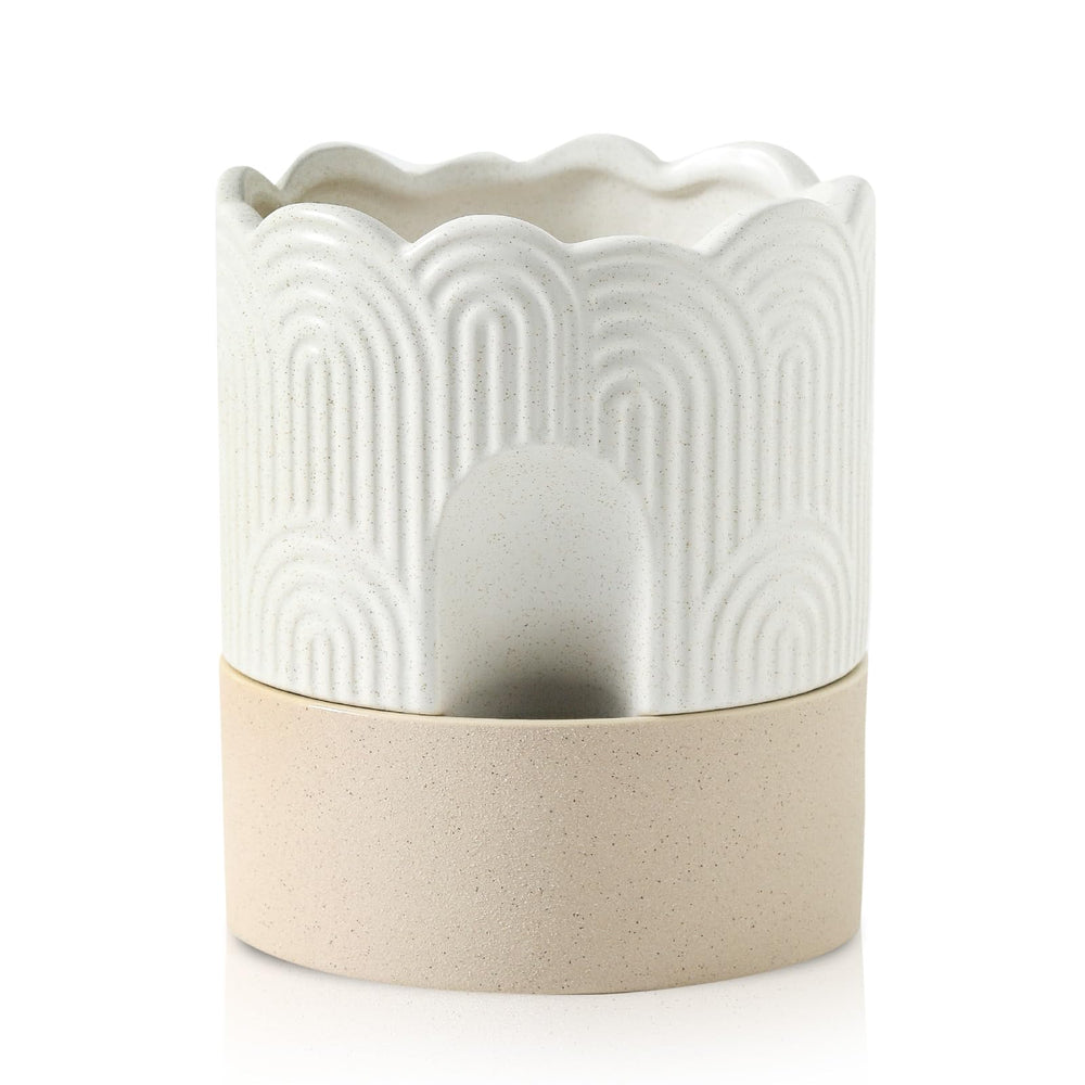 Nihow front view beige ceramic pot showing clean design and compact size benefit