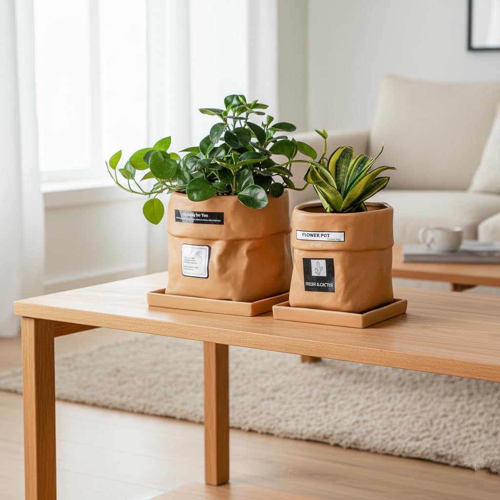 Nihow grouped planters styled display, creates attractive multi-pot arrangement