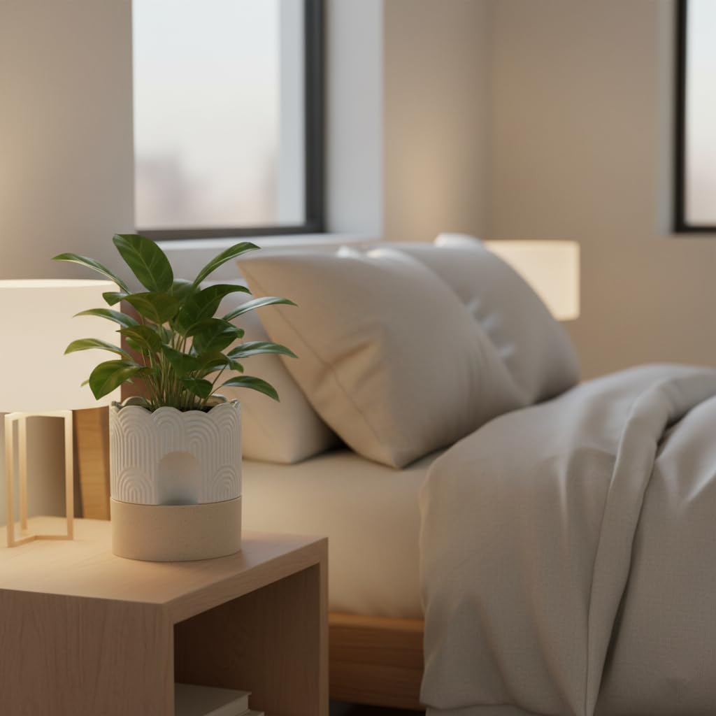 Nihow pot styled on shelf with plant showing decorative fit in home decor benefit