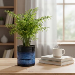 Nihow planter side profile with saucer demonstrating reservoir capacity benefit