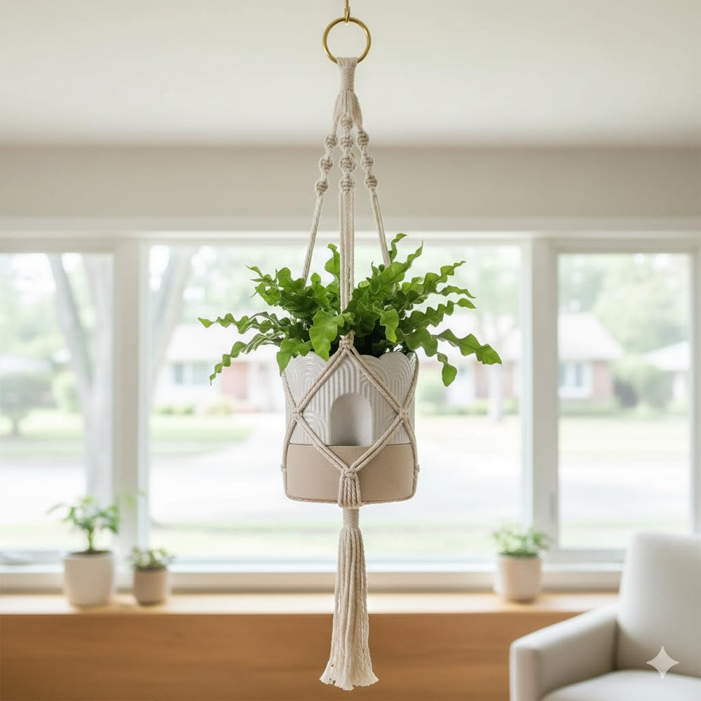 Nihow pot held in hand illustrating 6-inch scale and indoor suitability benefit