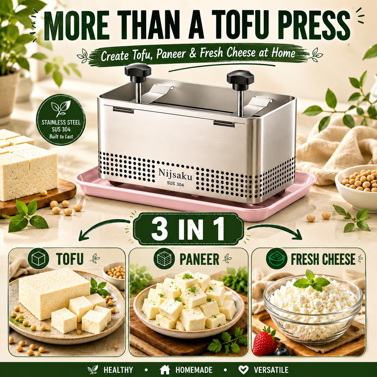 Nijsaku pressed tofu with crisp finish highlights improved frying and golden results