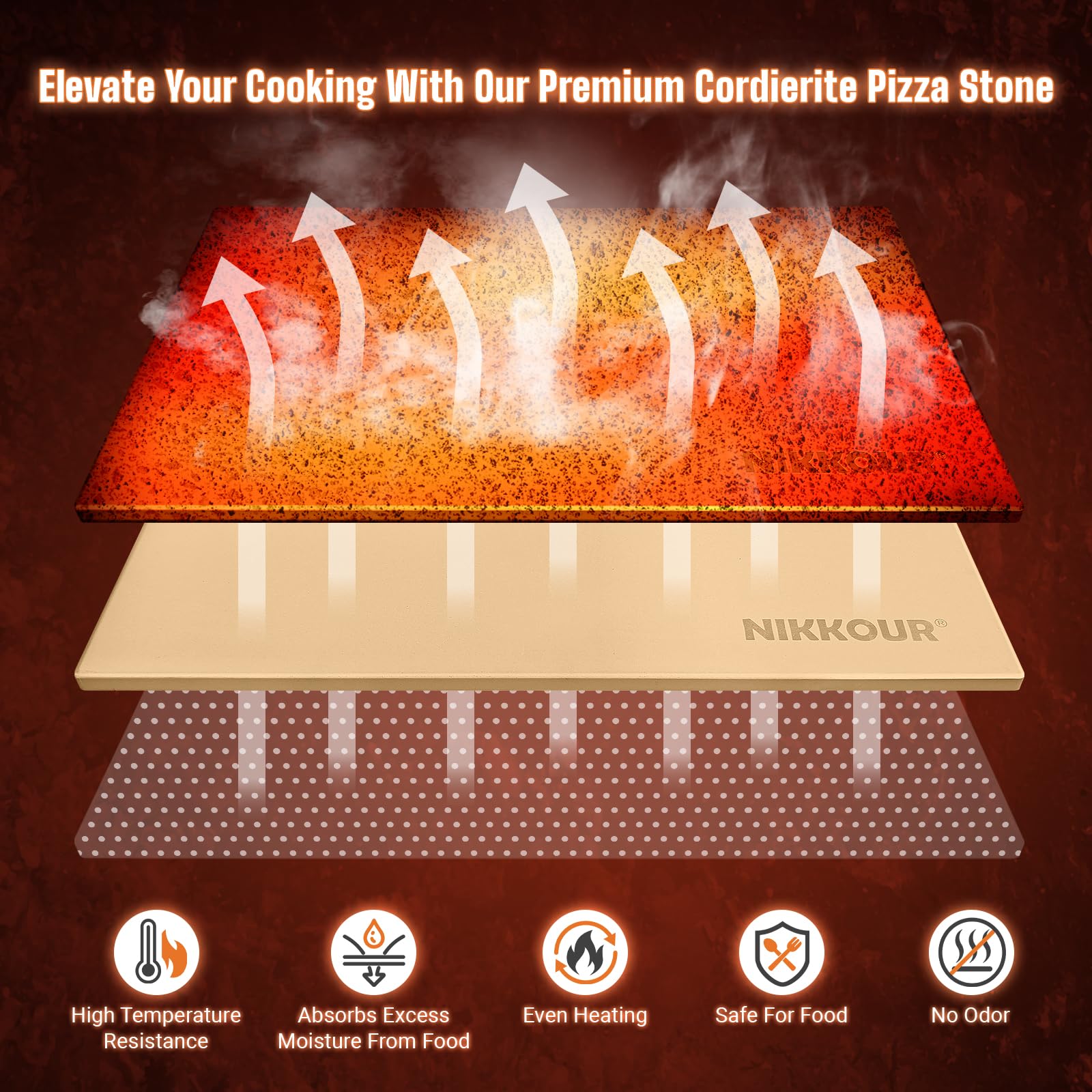 NIKKOUR stone inside oven with pizza baking evenly for crisp crusts
