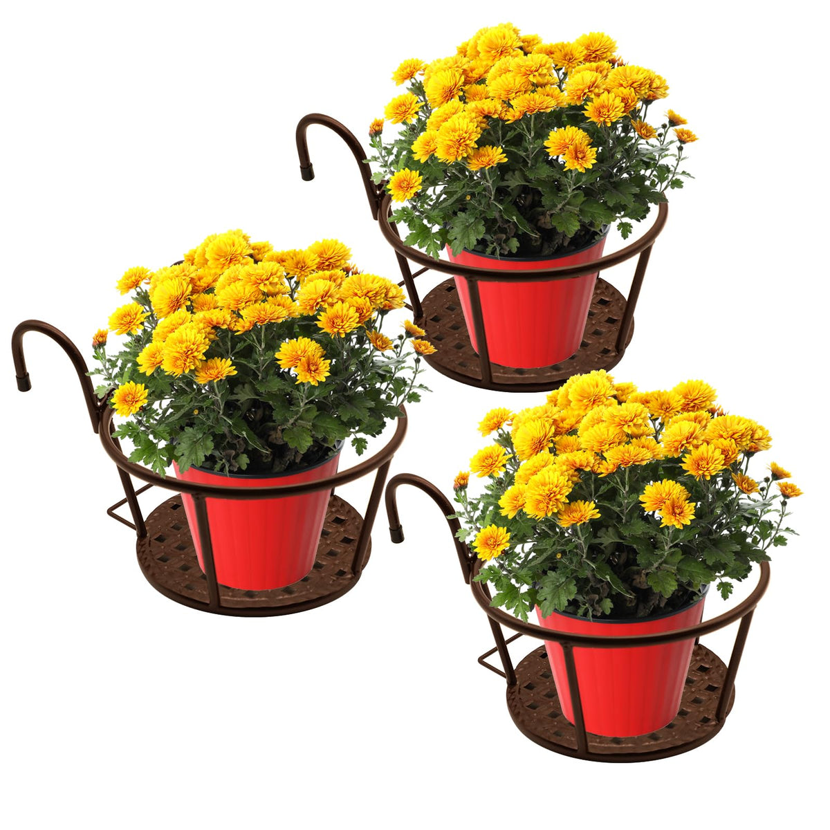 NILICAN front view showing champagne hanging rail planter for neat balcony display